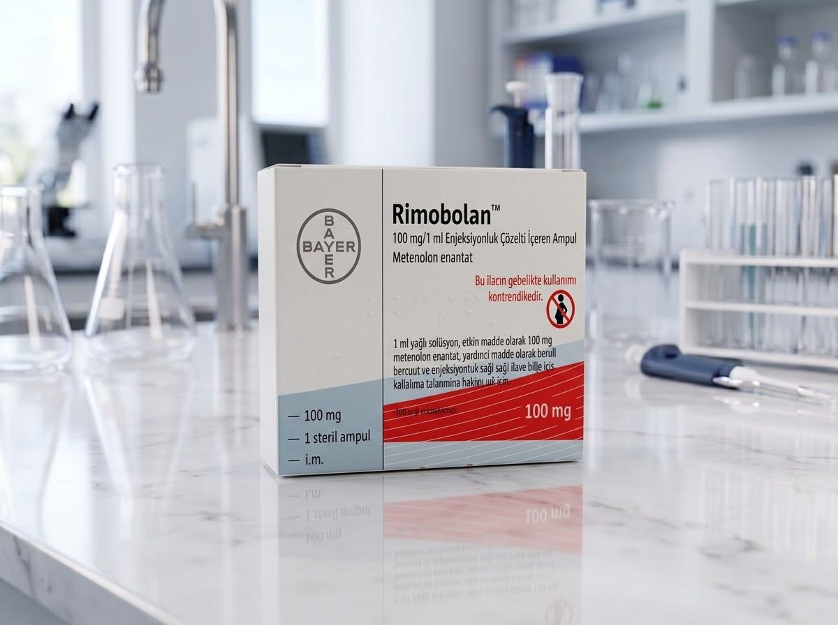 Rimobolan product packaging on laboratory counter