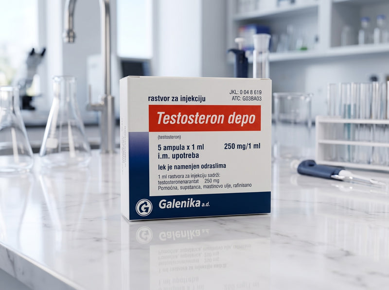 Testosteron Depo product packaging on laboratory counter